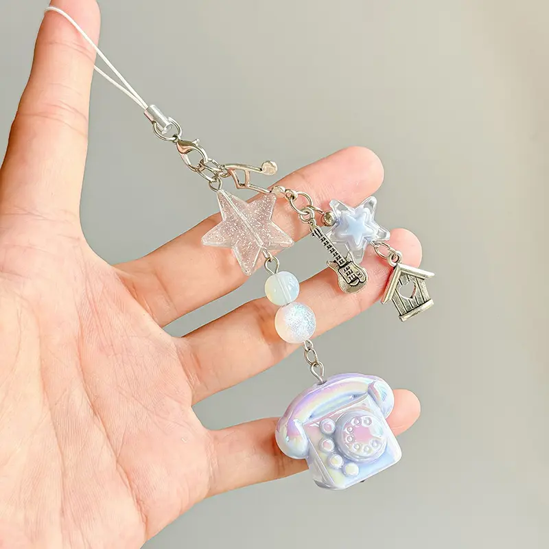 Cute Laser Phone Keychain Five-pointed Star Charm Pendant Keyring Jewelry For Girl Women Gift Bag Decoration
