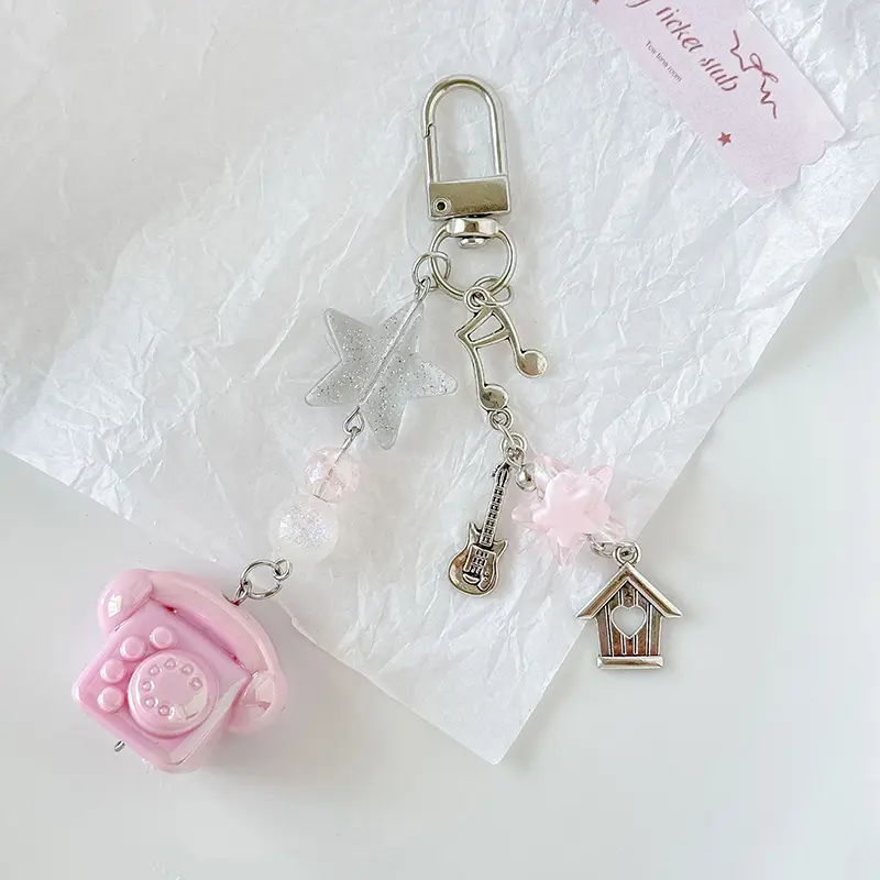 Cute Laser Phone Keychain Five-pointed Star Charm Pendant Keyring Jewelry For Girl Women Gift Bag Decoration