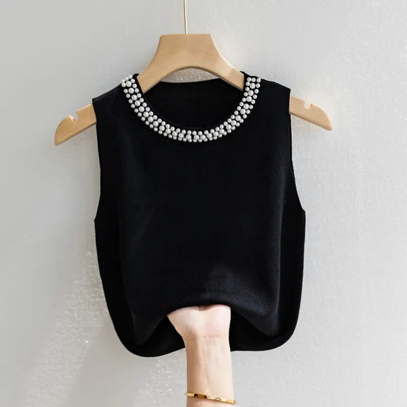 Women's Suit Inner Beaded Sleeveless Knitted Sweater Top Camisole