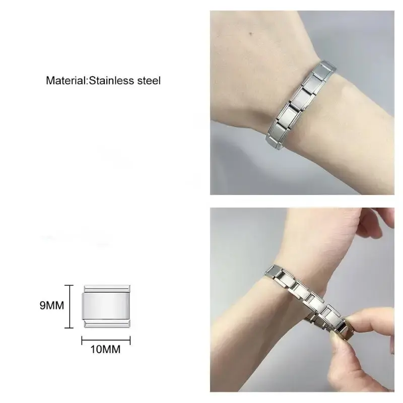 Fashion Women Stainless Steel Heart Chain Italian Charms Link Buckle Fit 9mm Bracelet DIY Jewelry Accessories