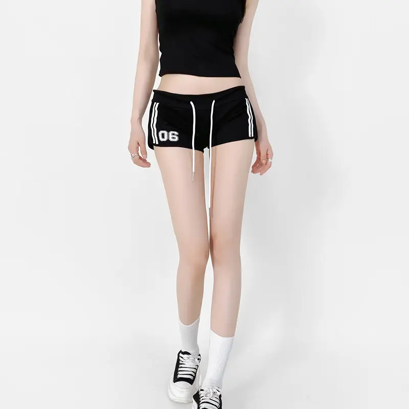 Fashionable European And American Style Slim High Waist Letter Print Sports Shorts For Women