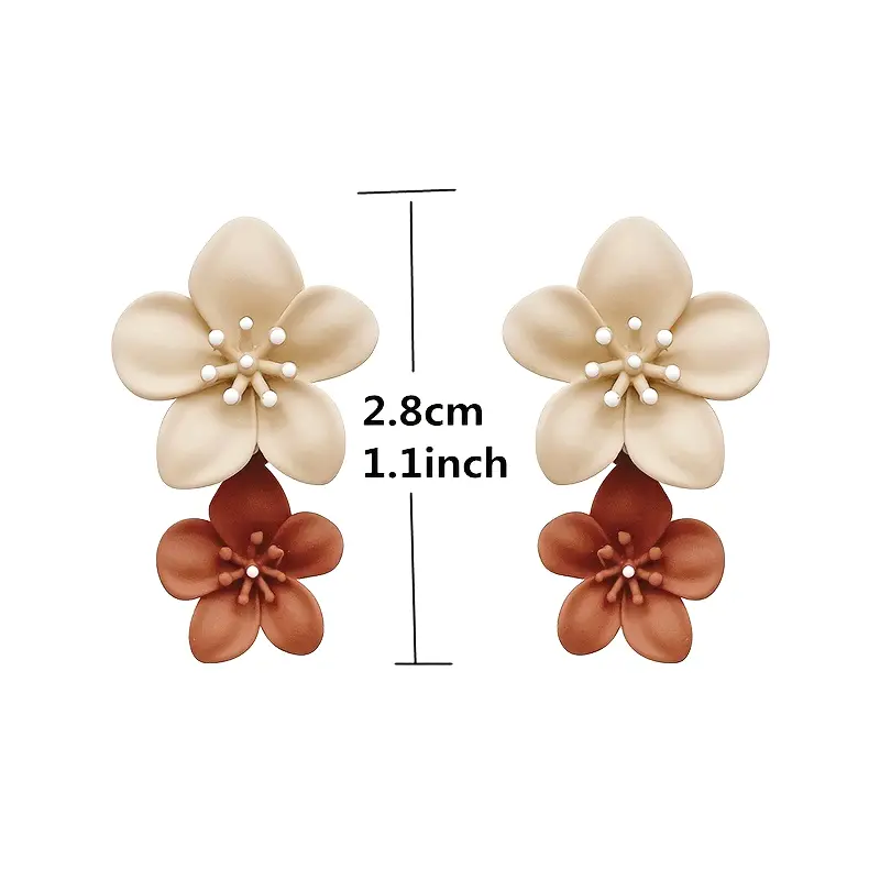 Brown Two Color Flower Drop Dangle Earrings For Women Korean Fashion Jewelry Wedding Party Girl Elegant Jewelry Accessories
