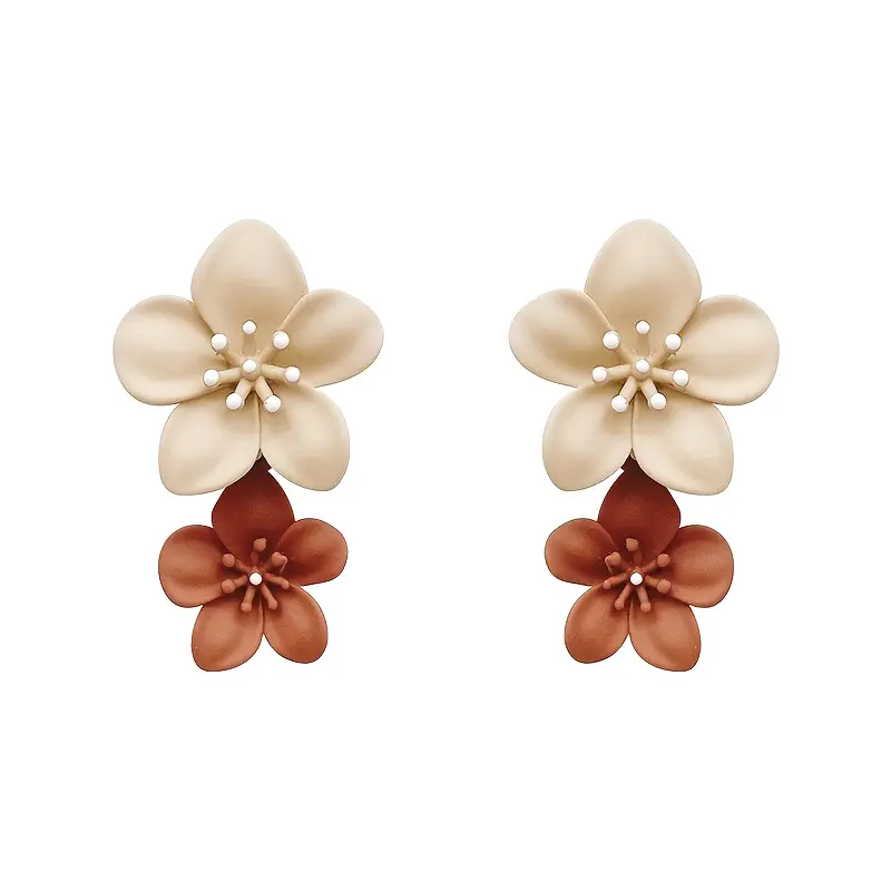 Brown Two Color Flower Drop Dangle Earrings For Women Korean Fashion Jewelry Wedding Party Girl Elegant Jewelry Accessories