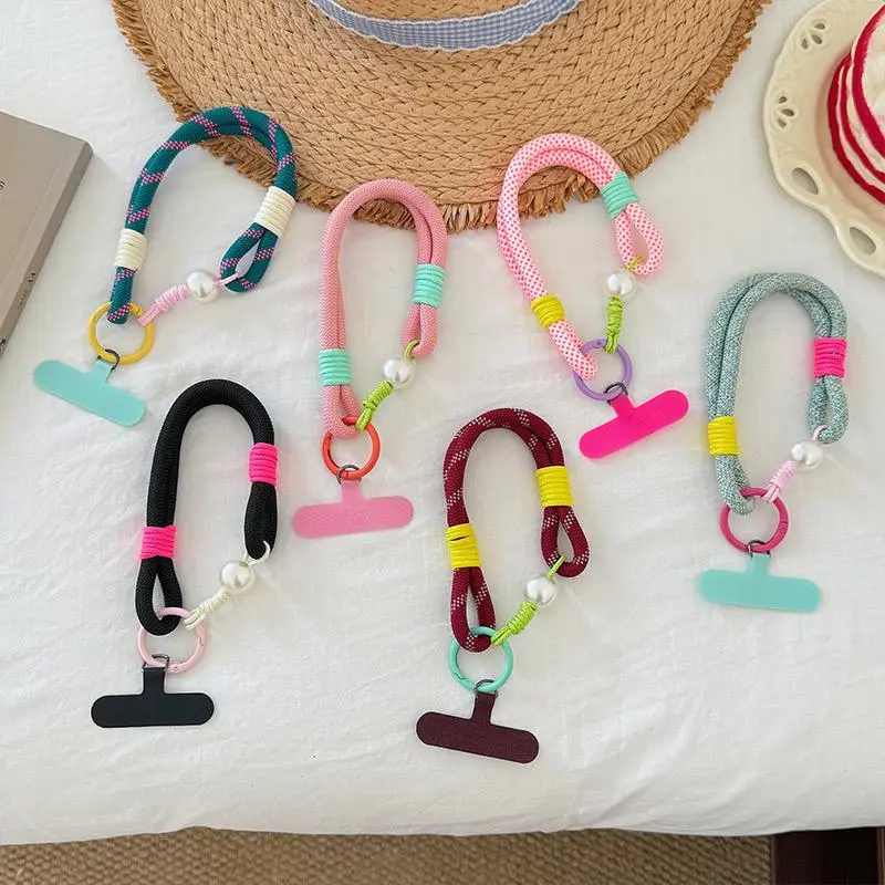 Anti-loss Mobile Phone Lanyard Strap Hanging Chain Ring Cord With Patch Wrist Strap Detachable Rope Keychain