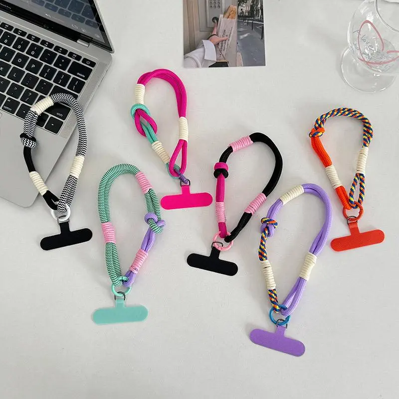 Anti-loss Mobile Phone Lanyard Strap Hanging Chain Ring Cord With Patch Wrist Strap Detachable Rope Keychain