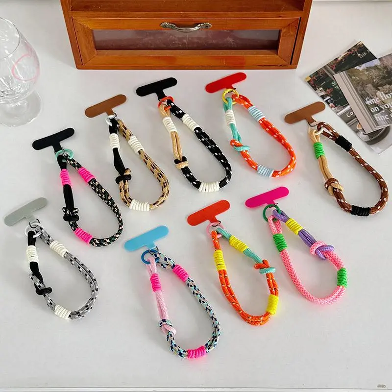Anti-loss Mobile Phone Lanyard Strap Hanging Chain Ring Cord With Patch Wrist Strap Detachable Rope Keychain