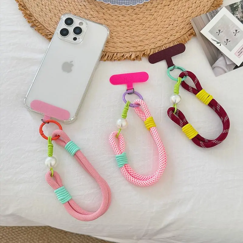Anti-loss Mobile Phone Lanyard Strap Hanging Chain Ring Cord With Patch Wrist Strap Detachable Rope Keychain
