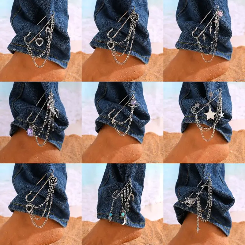 Punk Tassel Brooch Love Butterfly Chain Paper Clip Multi Element Retro Pants Chain Cool Hip-Hop Gothic Brooches Accessories