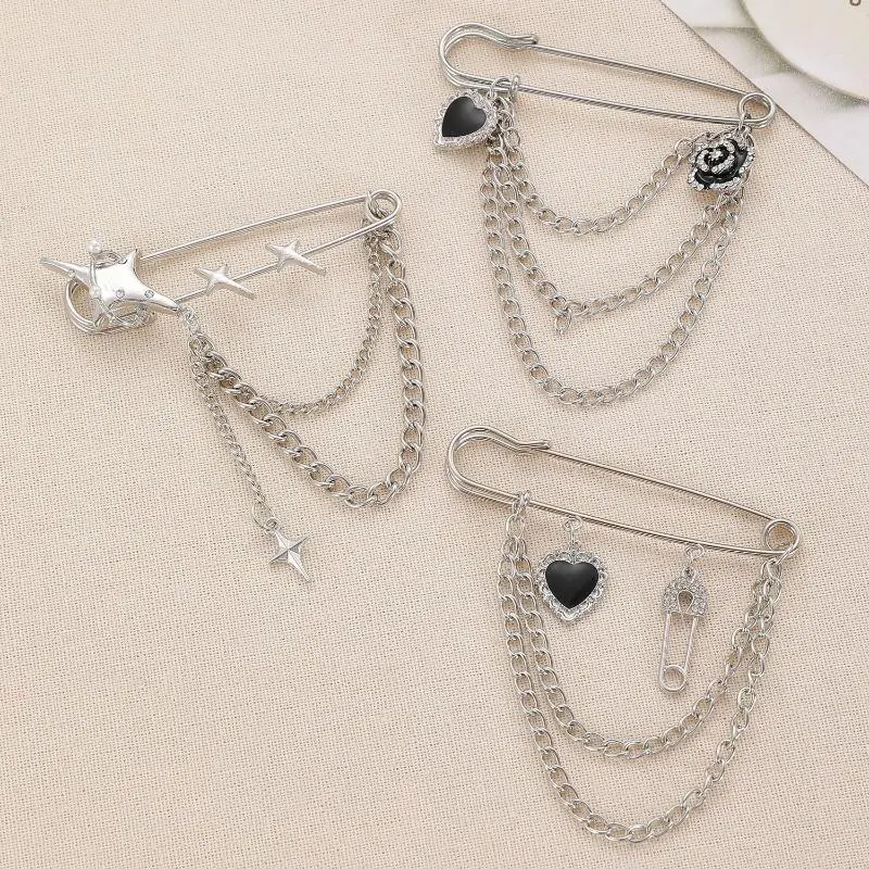 Punk Tassel Brooch Love Butterfly Chain Paper Clip Multi Element Retro Pants Chain Cool Hip-Hop Gothic Brooches Accessories