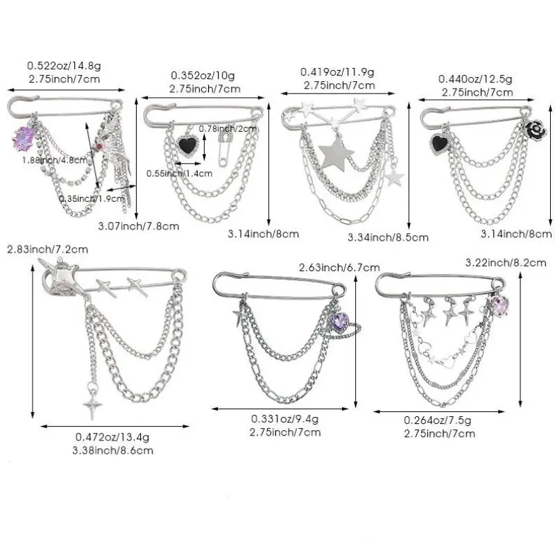 Punk Tassel Brooch Love Butterfly Chain Paper Clip Multi Element Retro Pants Chain Cool Hip-Hop Gothic Brooches Accessories