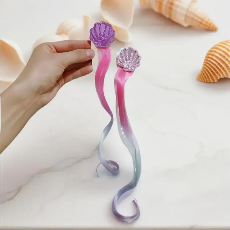 Girls Mermaid Wigs Hairpins Ponytail Kids Rainbow Shell Hair Clip Hair Extension Colorful Wig Twist Braider Hair Accessories