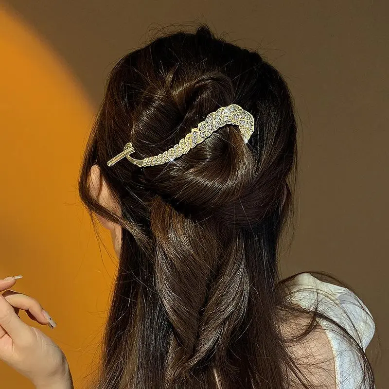 Classic Rhinestone Twist Clip Light Luxury Temperament Twist Clip Straight Clip Ball Clip Versatile Style
