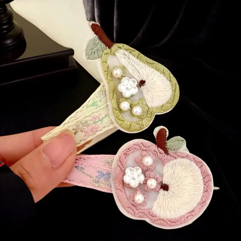 Unique Pear Shaped Hairpin with Embroidered Fabric; Cute Fresh Fruit Hair Accessory for Girls
