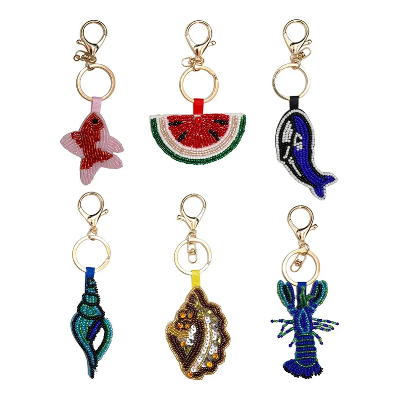 Decorative Sequin Embellished Crab, Shell, Conch, and Starfish Keychain with Rhinestones for Bag