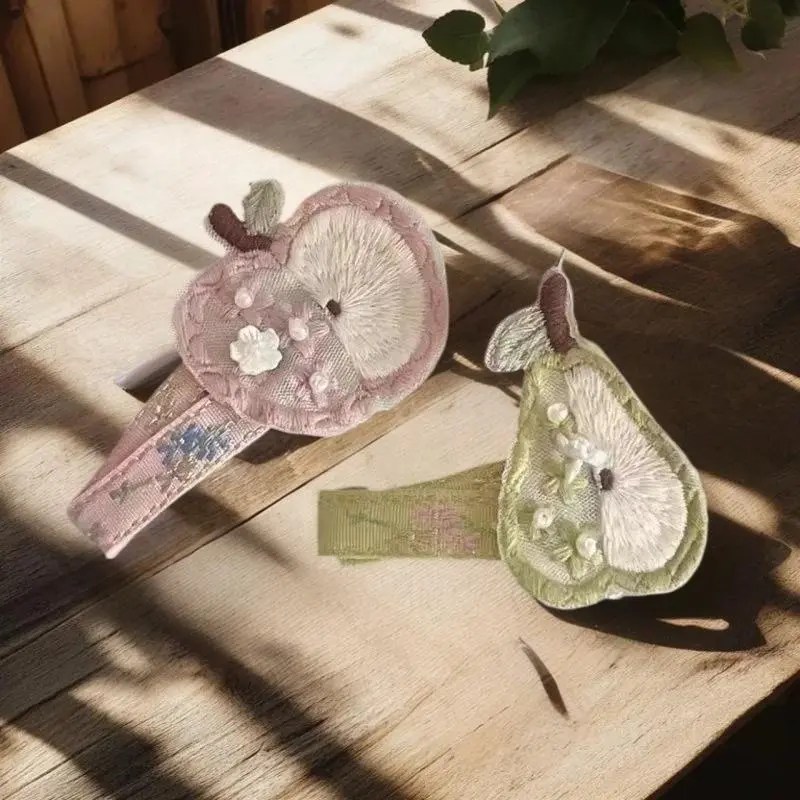 Unique Pear Shaped Hairpin with Embroidered Fabric; Cute Fresh Fruit Hair Accessory for Girls