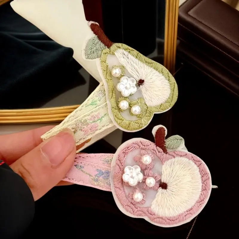 Unique Pear Shaped Hairpin with Embroidered Fabric; Cute Fresh Fruit Hair Accessory for Girls