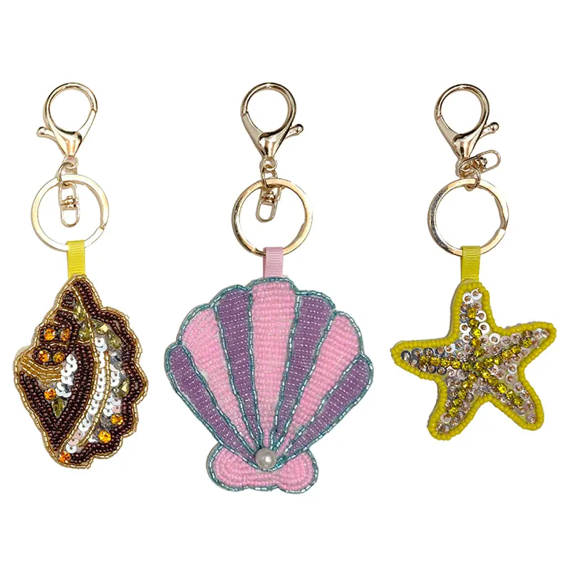 Decorative Sequin Embellished Crab, Shell, Conch, and Starfish Keychain with Rhinestones for Bag
