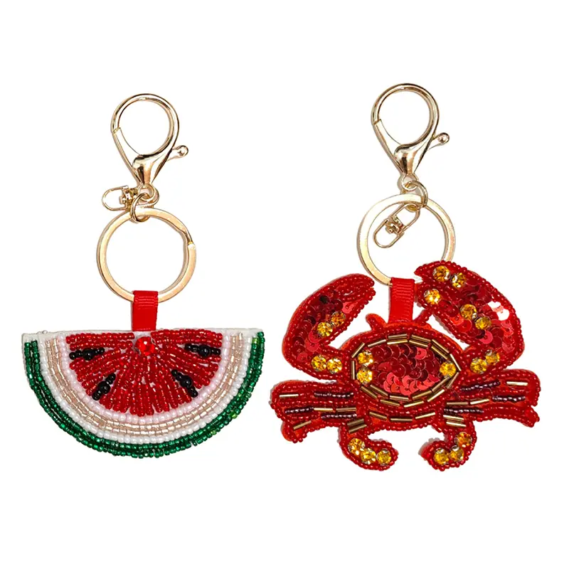 Decorative Sequin Embellished Crab, Shell, Conch, and Starfish Keychain with Rhinestones for Bag