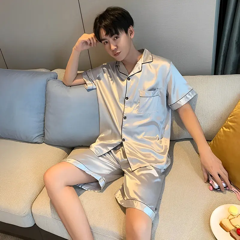 Summer Men's Pajamas Short-sleeved Cardigan Thin Style High-end Men's Home Clothes Large Size Suit Can Be Worn Outside