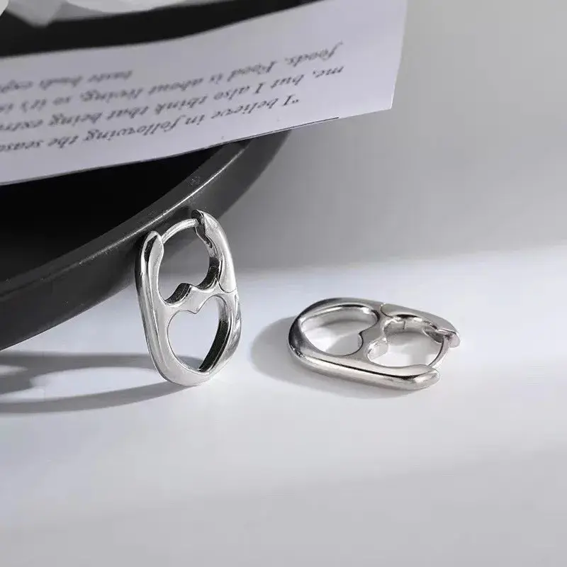 Silver Color Stainless Steel Hollow Heart Hoop Earrings For Women Girls Personality Korean Wedding Party Birthday Jewelry