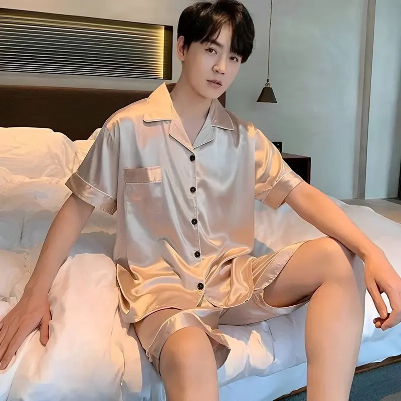 Summer Men's Pajamas Short-sleeved Cardigan Thin Style High-end Home Clothes Large Size Suit Can Be Worn Outside