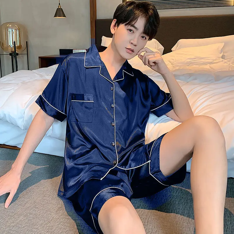 Summer Men's Pajamas Short-sleeved Cardigan Thin Style High-end Home Clothes Large Size Suit Can Be Worn Outside