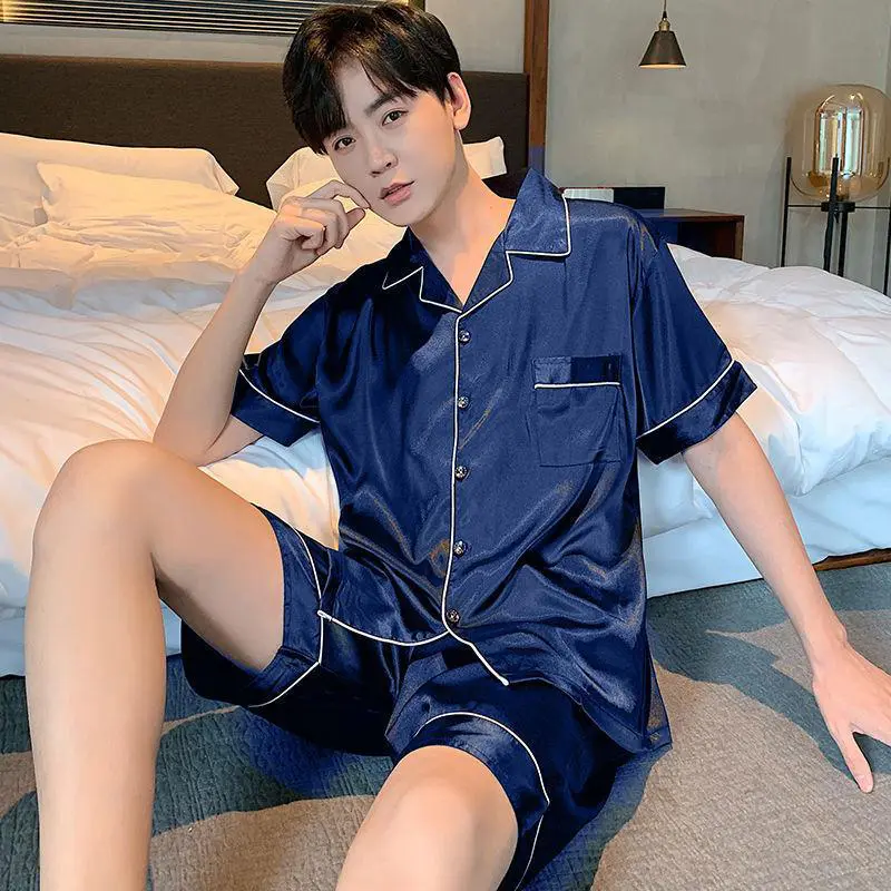 Summer Men's Pajamas Short-sleeved Cardigan Thin Style High-end Home Clothes Large Size Suit Can Be Worn Outside