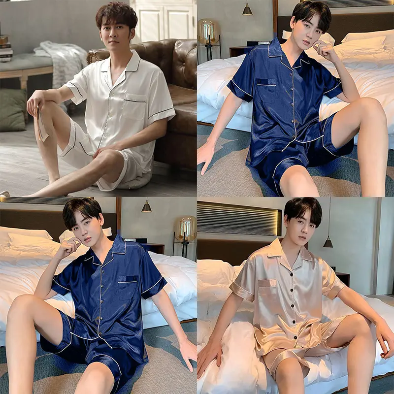 Summer Men's Pajamas Short-sleeved Cardigan Thin Style High-end Home Clothes Large Size Suit Can Be Worn Outside