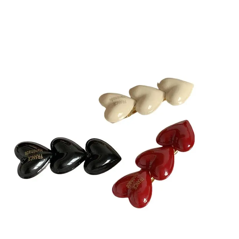 Vintage Peach Heart Duckbill Clip Three Little Hearts Hair Styling Girls Hairpins Wine Red DIY Hair Accessories For Women Girls
