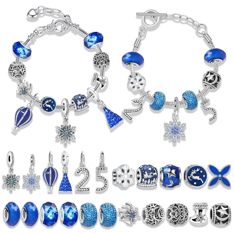 Christmas Advent Calendar With 24 Grids Blue Countdown Box DIY Bracelet Making Kit Holiday Surprise Blind Gifts For Kids Party D