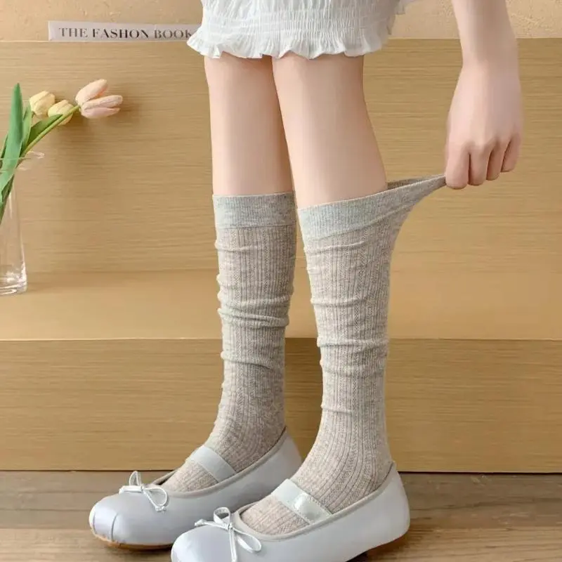 1 Pairs Women Summer Plain Casual Cotton Long Socks Breathable Hollow Mesh Thin Design Fashion Sweet Style Stacked Socks