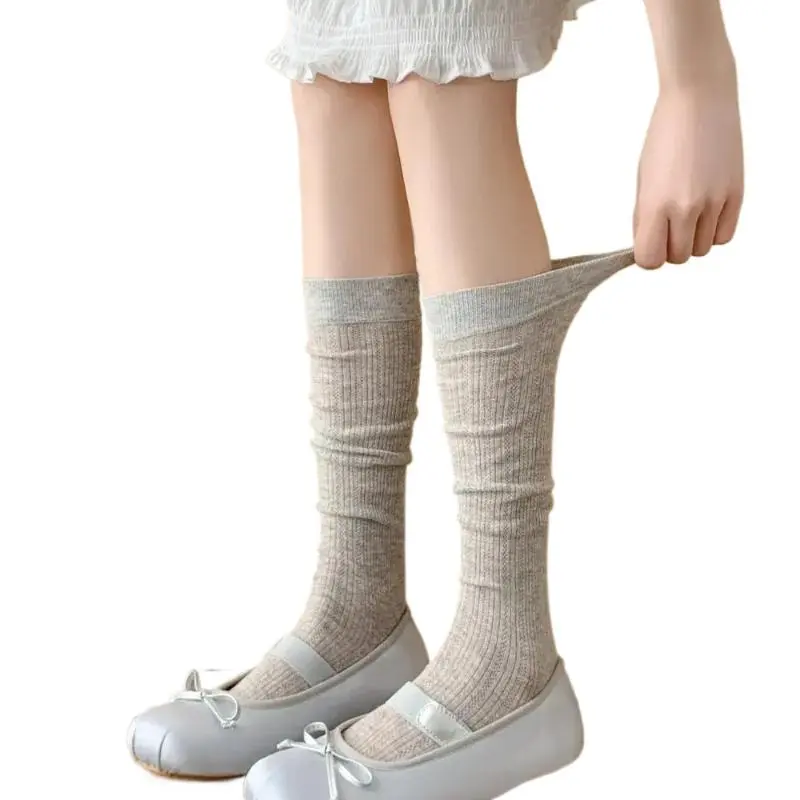 1 Pairs Women Summer Plain Casual Cotton Long Socks Breathable Hollow Mesh Thin Design Fashion Sweet Style Stacked Socks