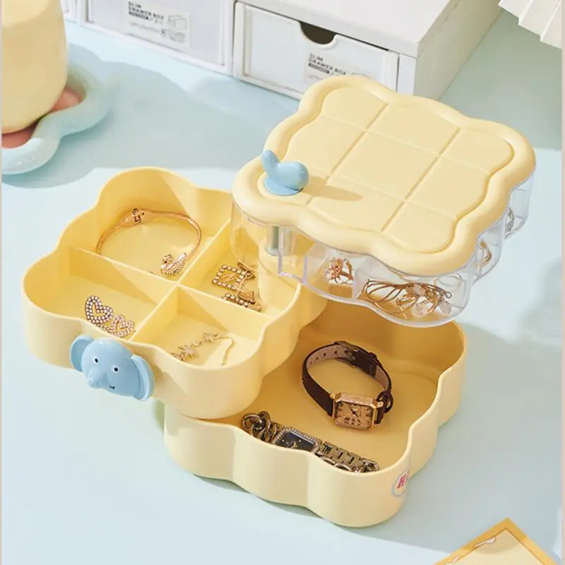 360 Degree Rotating Makeup Table Jewelry Box Multi Compartments Clear Design Organizer Stylish Accessories Space Saving Home Use