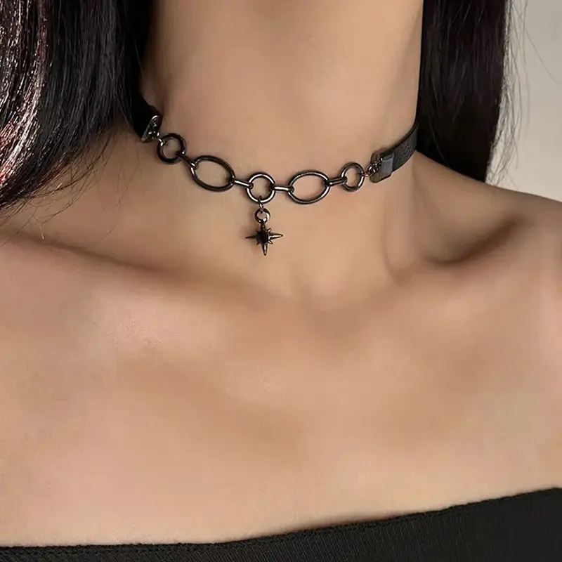 Hot Girl Style Wine Red Leather Cross Choker Collarbone Chain Whitening Necklace