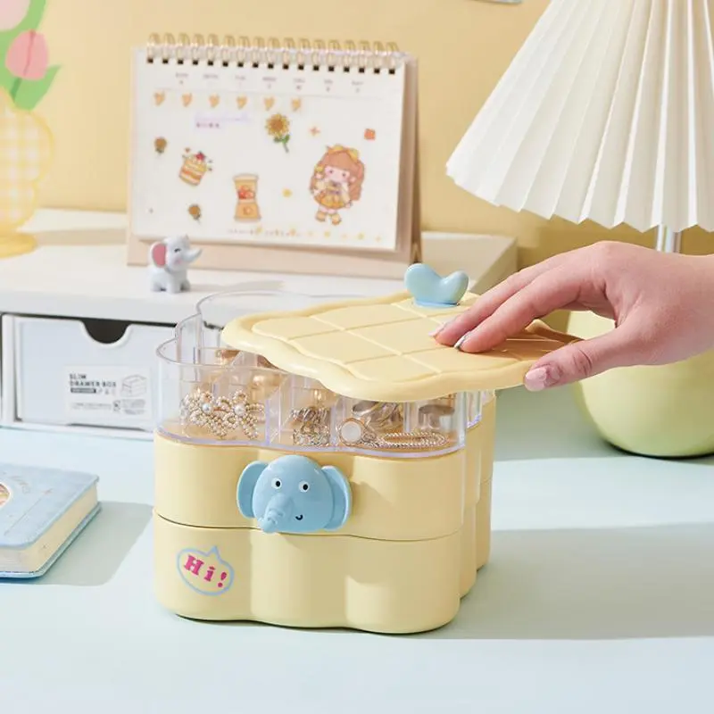 360 Degree Rotating Makeup Table Jewelry Box Multi Compartments Clear Design Organizer Stylish Accessories Space Saving Home Use