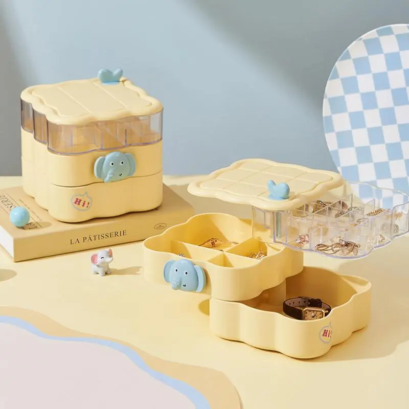 360 Degree Rotating Makeup Table Jewelry Box Multi Compartments Clear Design Organizer Stylish Accessories Space Saving Home Use