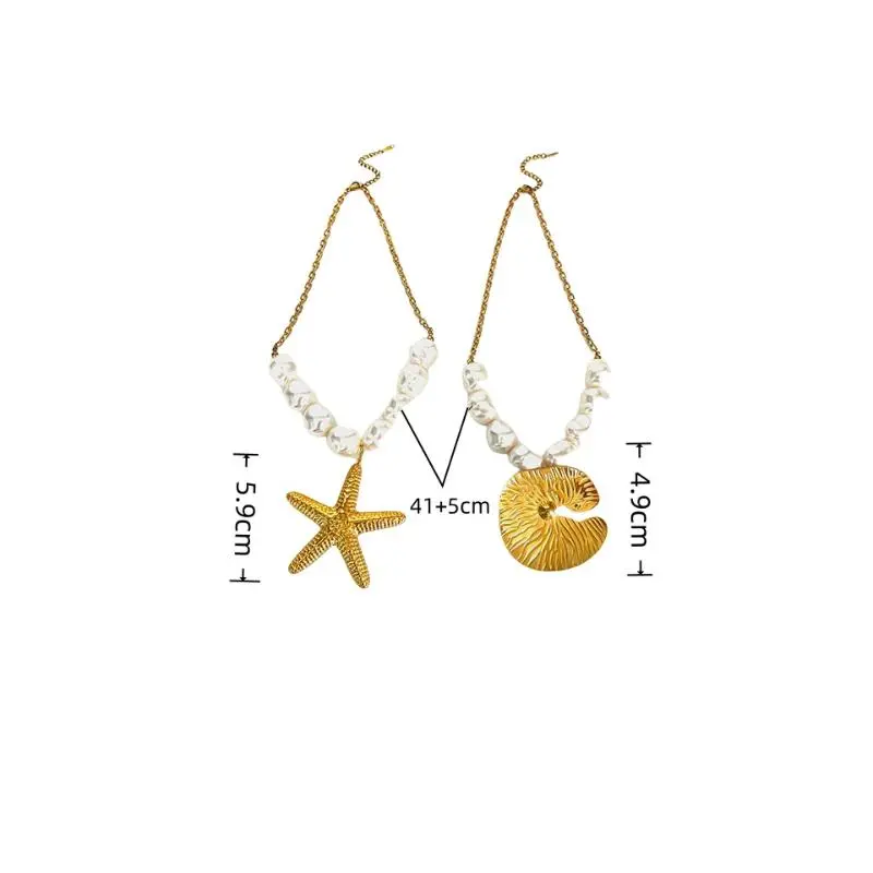 1/2Pc Bizarre Punk Starfish Irregular Round Pendant; Artificial Baroque Pearl Choker Chain for Women, Ideal Jewelry for Beach