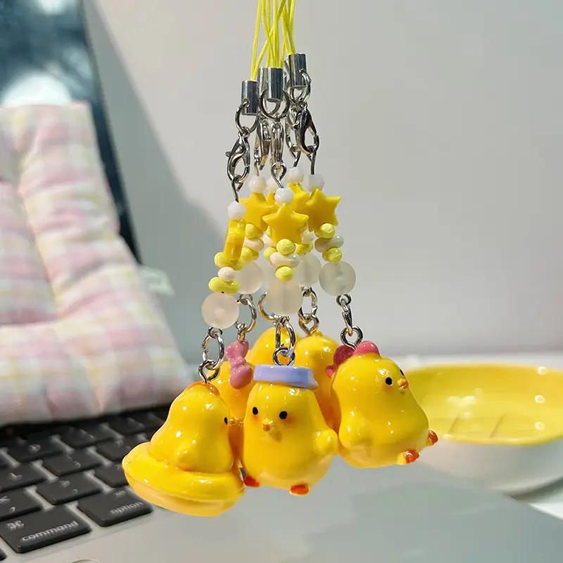 Cute Little Yellow Duck Pendant Mobile Phone Chain Cute Cartoon Duck Wearing A Hat Three-dimensional Bag Pendant