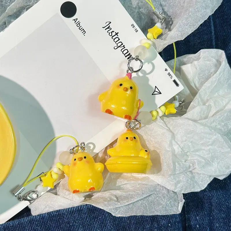 Cute Little Yellow Duck Pendant Mobile Phone Chain Cute Cartoon Duck Wearing A Hat Three-dimensional Bag Pendant
