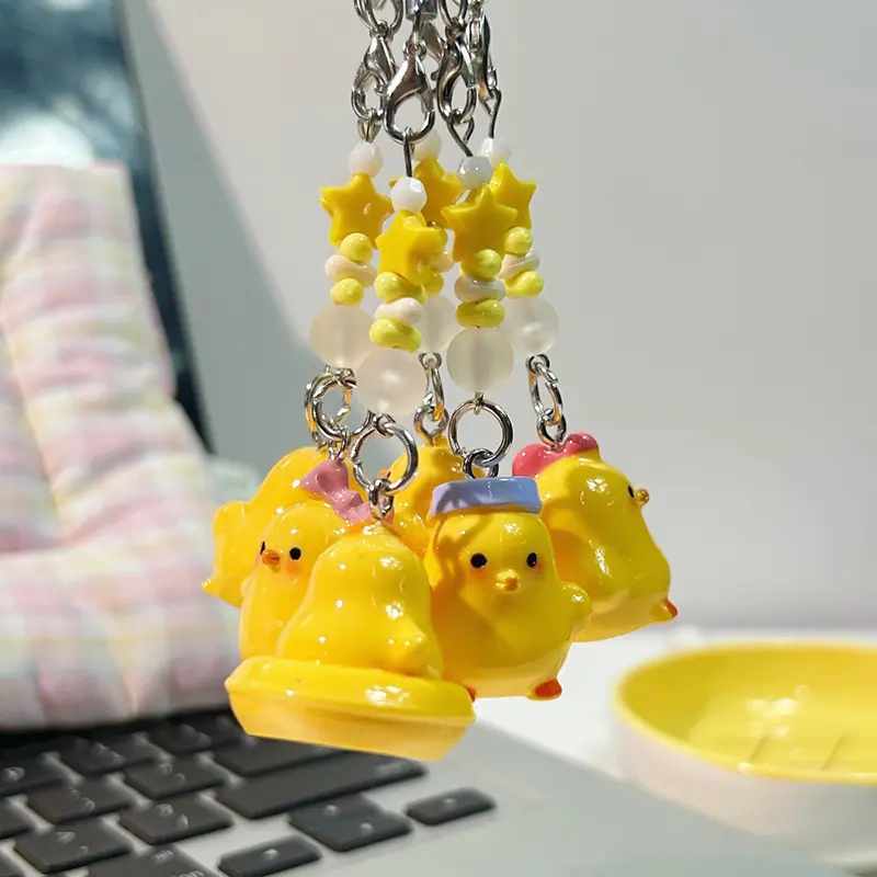 Cute Little Yellow Duck Pendant Mobile Phone Chain Cute Cartoon Duck Wearing A Hat Three-dimensional Bag Pendant