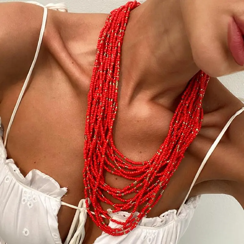 Bohemian Inspired Exaggerated Stackable Necklace; Handcrafted Beaded Jewelry for Women