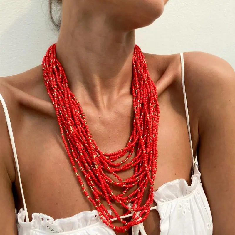 Bohemian Inspired Exaggerated Stackable Necklace; Handcrafted Beaded Jewelry for Women