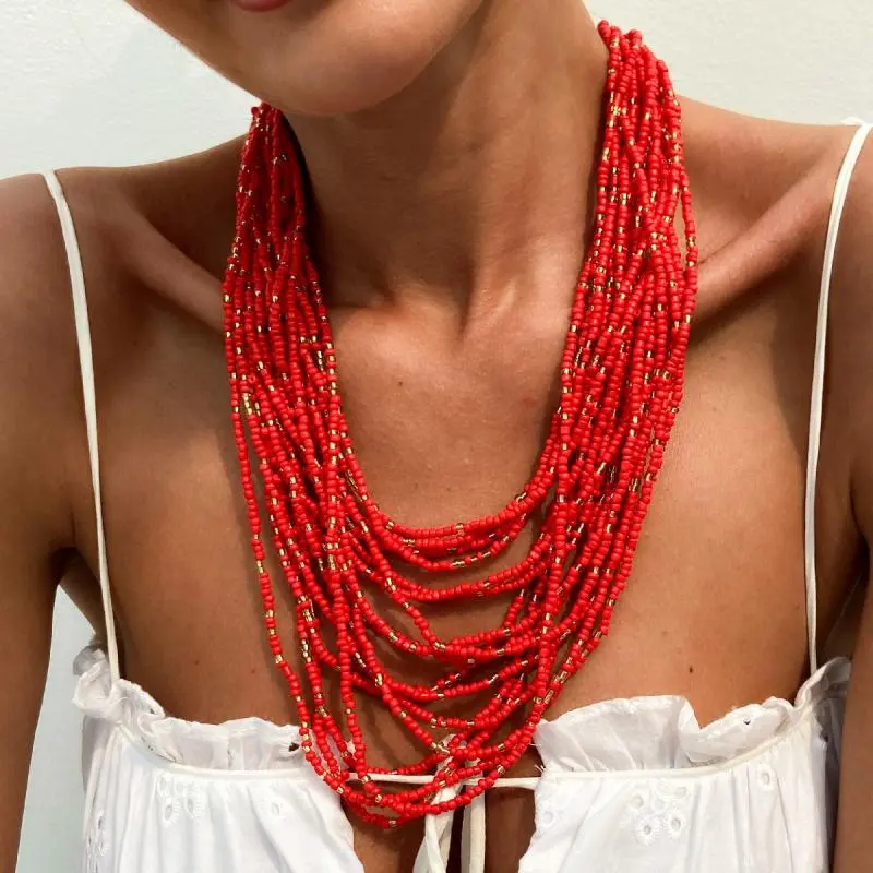 Bohemian Inspired Exaggerated Stackable Necklace; Handcrafted Beaded Jewelry for Women