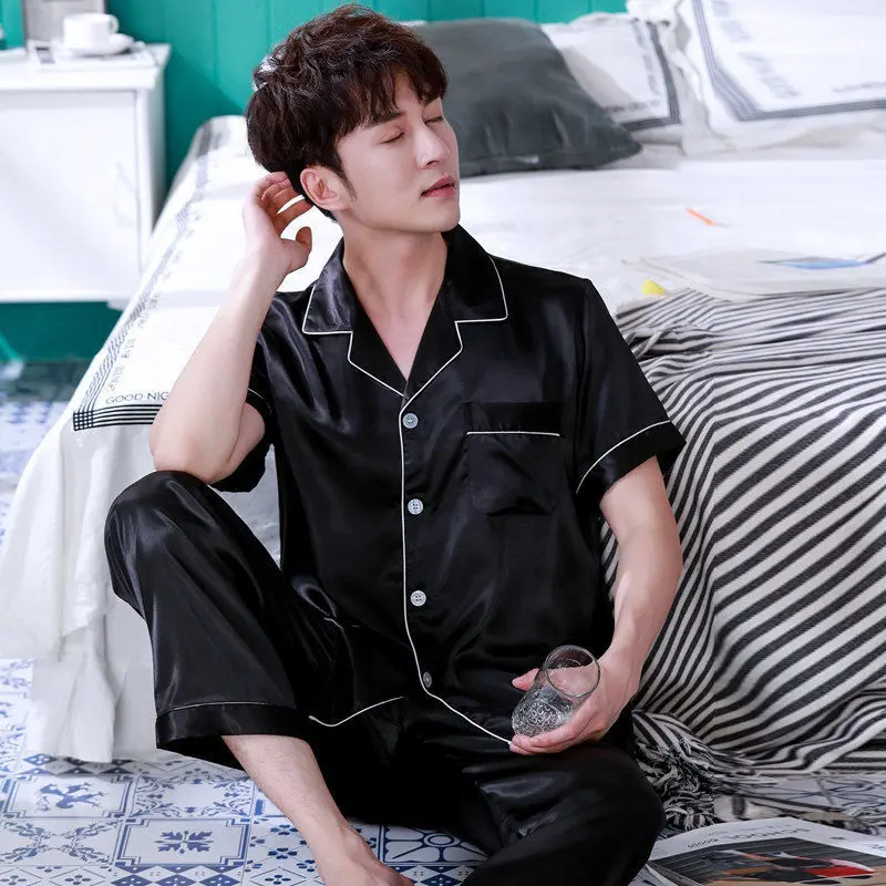 Summer Men's Pajamas Short-sleeved Cardigan Thin Style High-end Men's Home Clothes Large Size Suit Can Be Worn Outside