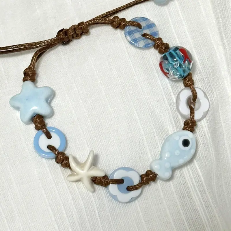 Exquisite Woven Bracelets with Ceramic Boho Starfish, Ideal for Holiday Fashion