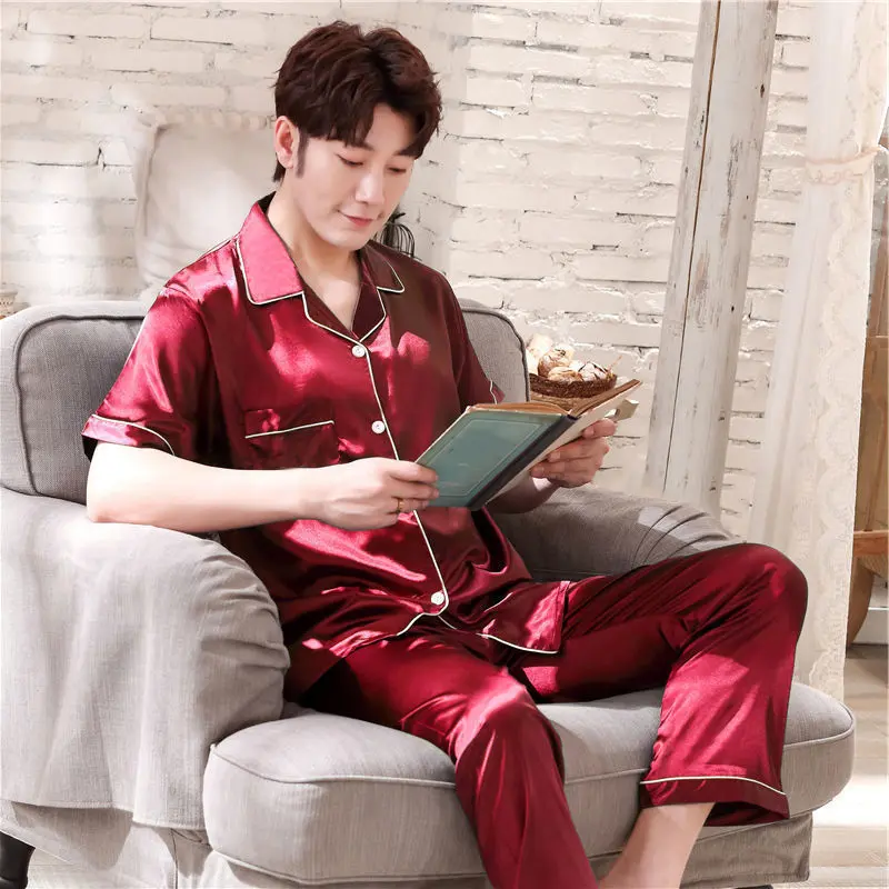 Summer Men's Pajamas Short-sleeved Cardigan Thin Style High-end Men's Home Clothes Large Size Suit Can Be Worn Outside