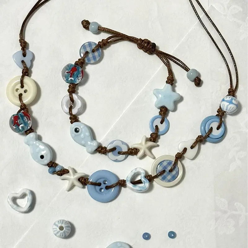 Exquisite Woven Bracelets with Ceramic Boho Starfish, Ideal for Holiday Fashion