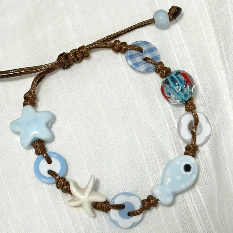 Exquisite Woven Bracelets with Ceramic Boho Starfish, Ideal for Holiday Fashion
