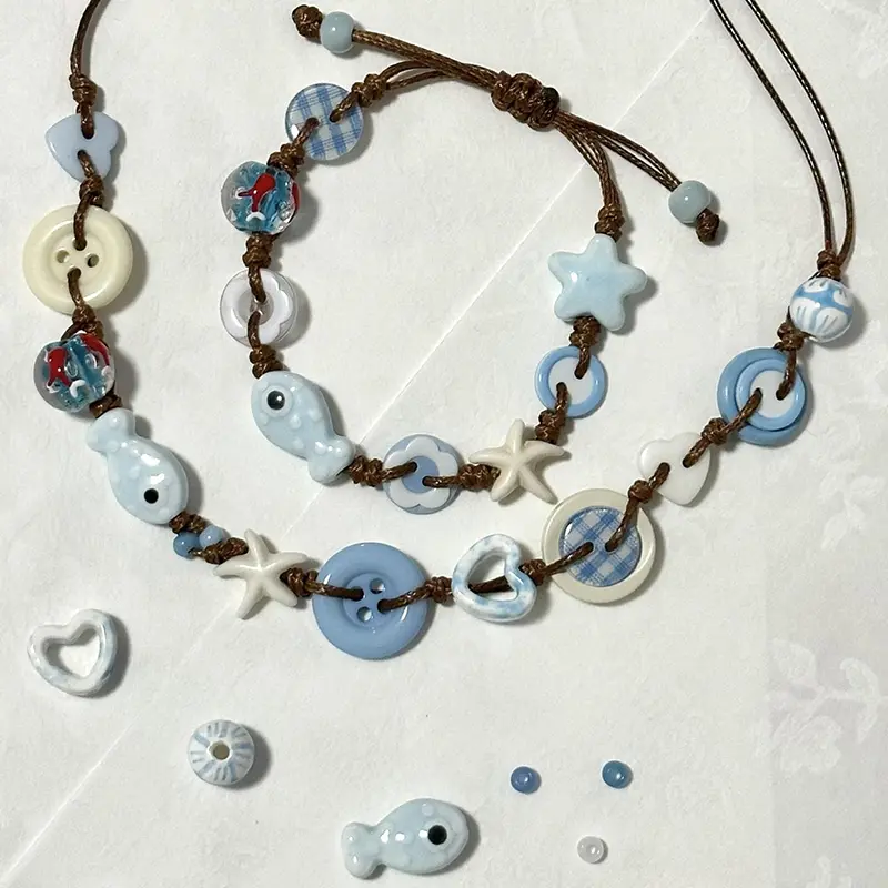 Exquisite Woven Bracelets with Ceramic Boho Starfish, Ideal for Holiday Fashion