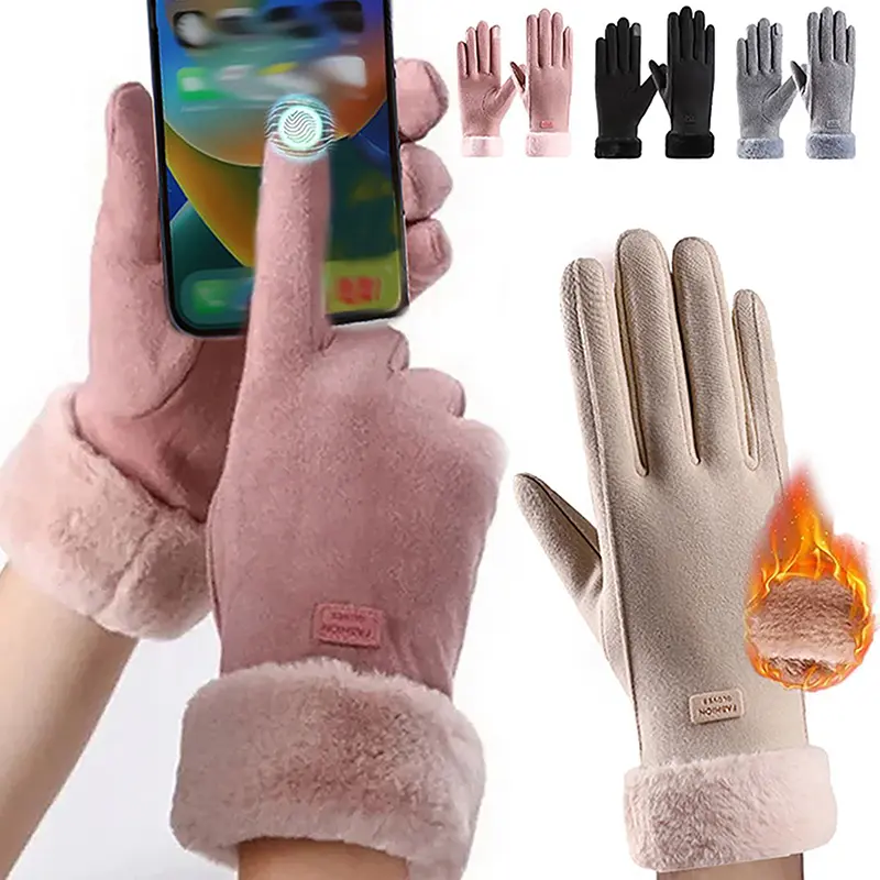 Fashion Women Warm Gloves Autumn Winter Touchscreen Gloves With Furry Cuff For Outdoor Activities Cycling Driving Sports Gloves